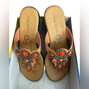Easy Street Women's Orange Jeweled Slide Begem Flat Sandals size 7.5 M